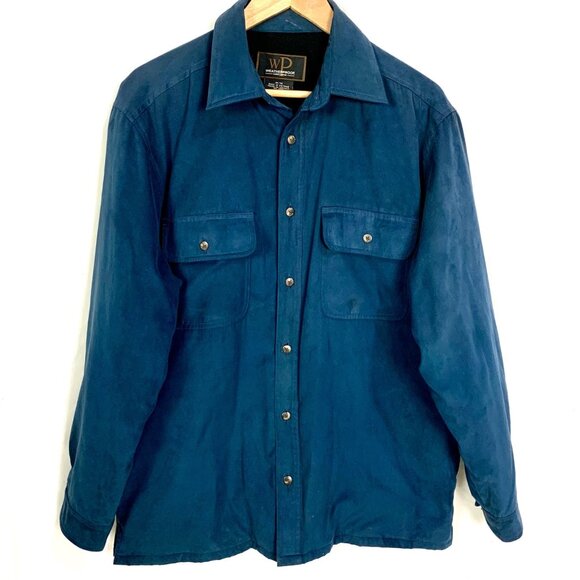 Men's Navy Blue Button-Up Jacket Shirt Pockets Fleece Lined Weatherproof M Gorp - Picture 1 of 10